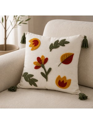 Fuens Punch Nakışlı Kırlent Kılıfı Yüksek Kalite Keten Kumaş - 43*43 cm PUNCH001