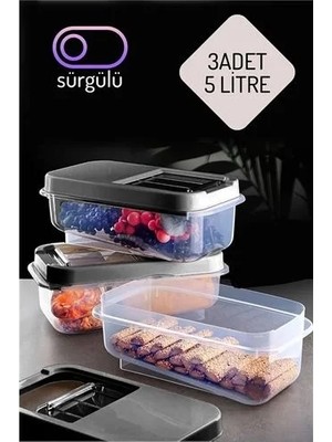 Renas Store Erzak Bakliyat Saklama Kabı 3 Lü Set 5 Lt Antrasit 717743