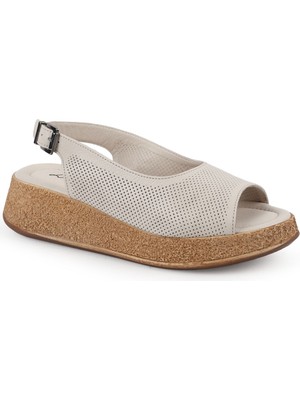 Libero L058.15319 Hakiki Deri Lazer Delikli Mantar Görünümlü Platform Dolgu Taban Slingback Comfort Kadın Sandalet
