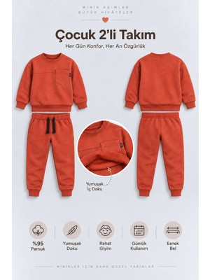 Ahengim Erkek Çocuk Cepli Sweatshirt ve Jogger Eşofman Altı 2’li Takım Günlük Rahat Çocuk Eşofman Seti AK125