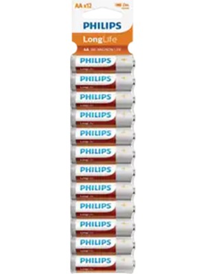 Philips R6L12TF/10 Longlife Çinko 12'li Aa Pil - Beyaz / Turuncu