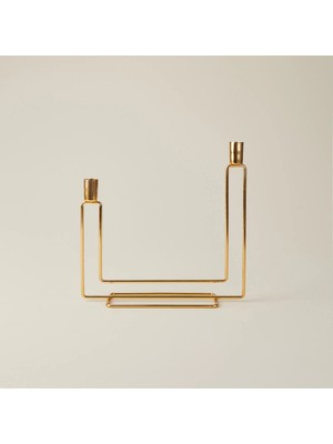 Ntc Metal Metal 2'li Dikey Şamdan Mumluk - Altın