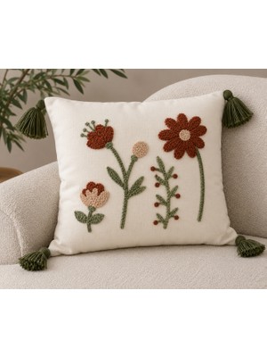 Fuens Punch Nakışlı Kırlent Kılıfı Yüksek Kalite Keten Kumaş - 43*43 cm PUNCH030