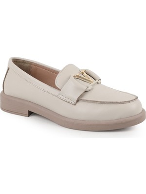 Libero L061.2121-V Hakiki Napa Deri Metal V Toka Detaylı Maskülen Kalın Kauçuk Taban Comfort Kadın Loafer