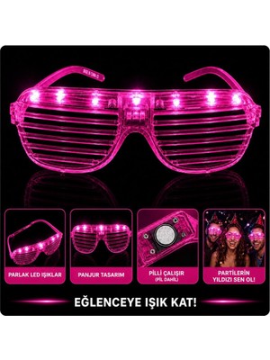 Renas Store LED Işıklı Panjur Parti Gözlüğü Pembe Renk Shutter Gözlük