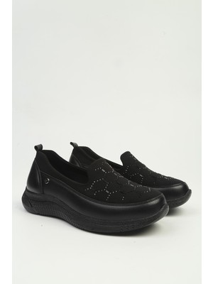 Benetton Kadın Siyah Taşlı Slip-On Babet Rahat Taban Günlük Ayakkabı PC-56041