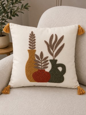 Fuens Punch Nakışlı Kırlent Kılıfı Yüksek Kalite Keten Kumaş - 43*43 cm PUNCH012