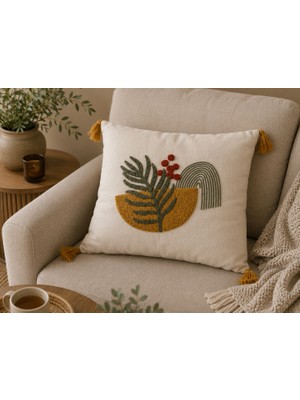 Fuens Punch Nakışlı Kırlent Kılıfı Yüksek Kalite Keten Kumaş - 43*43 cm PUNCH037