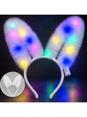 Shoppingfestr 3 Modlu LED Işıklı Peluş Tavşan Kulağı Beyaz Renk