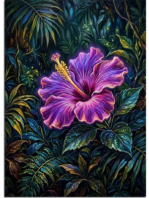 Artmeg Mor Hibiskus Çiçeği Orman Tablosu Dekoratif Kanvas - Mdf Ahşap Tablo