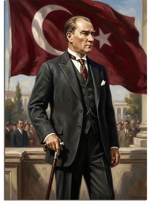 Artmeg Türk Bayraklı Atatürk Balkon Konuşması Dekoratif Kanvas - Mdf Ahşap Tablo