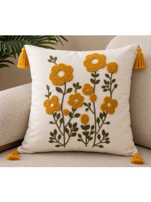 Fuens Punch Nakışlı Kırlent Kılıfı Yüksek Kalite Keten Kumaş - 43*43 cm PUNCH043