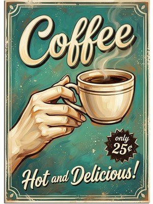 Artmeg Retro Yeşil Coffee Sıcak Kahve Dekoratif Kanvas - Mdf Ahşap Tablo