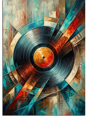 Artmeg Renkli Soyut Plak Müzik Tablosu Dekoratif Kanvas - Mdf Ahşap Tablo