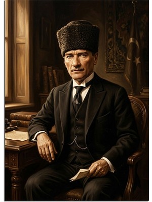 Artmeg Masada Oturan Kalpaklı Atatürk Dekoratif Kanvas - Mdf Ahşap Tablo