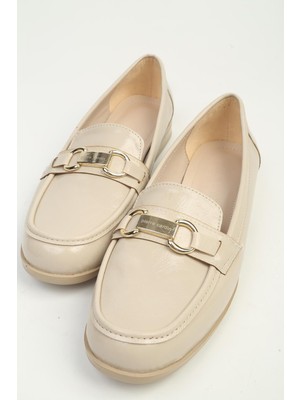 Benetton Kadın Bej Metal Tokalı Günlük Loafer Ayakkabı PC-56058