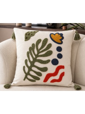 Fuens Punch Nakışlı Kırlent Kılıfı Yüksek Kalite Keten Kumaş - 43*43 cm PUNCH044