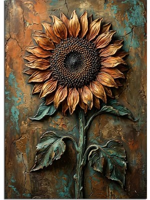 Artmeg Vintage Dokulu Ayçiçeği Rölyefi Dekoratif Kanvas - Mdf Ahşap Tablo