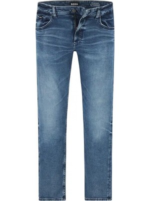 Boss Erkek Normal Kalıp Düz Paça Esnek Denim Mavi Jeans 50564370-444