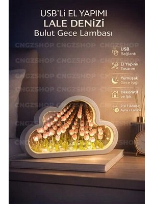 Marvielle El Yapımı Lale Denizi ve Bulut Dekoratif Gece Lambası - Masa ve Gece Lambası
