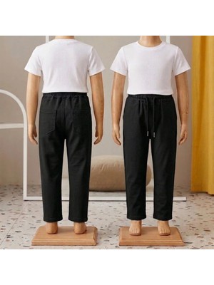 Dereff Unisex Düz Paça Beli Lastikli Eşofman (Siyah) 10 Yaş