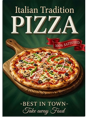 Artmeg Italyan Usulü Pizza Afişi Dekoratif Kanvas - Mdf Ahşap Tablo