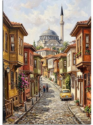 Artmeg Istanbul Tarihi Sokak Cami Manzarası Dekoratif Kanvas - Mdf Ahşap Tablo