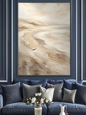 Artmeg Bej Dalgalı Minimal Soyut Doku Dekoratif Kanvas - Mdf Ahşap Tablo