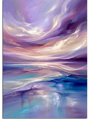 Artmeg Mor Bulutlu Pastel Okyanus Soyut Dekoratif Kanvas - Mdf Ahşap Tablo