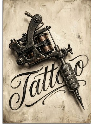 Artmeg Vintage Dövme Makinesi Tattoo Yazısı Dekoratif Kanvas - Mdf Ahşap Tablo