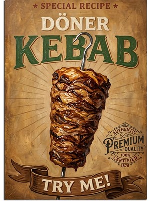 Artmeg Özel Tarifli Döner Kebab Vintage Afiş Dekoratif Kanvas - Mdf Ahşap Tablo