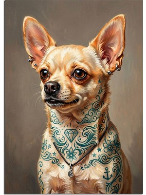 Artmeg Dövmeli Chihuahua Köpek Portresi Dekoratif Kanvas - Mdf Ahşap Tablo
