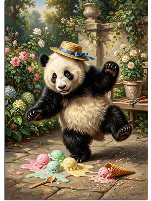 Artmeg Dondurması Düşen ve Dans Eden Panda Yavrusu Dekoratif Kanvas - Mdf Ahşap Tablo