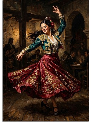 Artmeg Kırmızı Etekli Flamenko Dansçısı Tablosu Dekoratif Kanvas - Mdf Ahşap Tablo