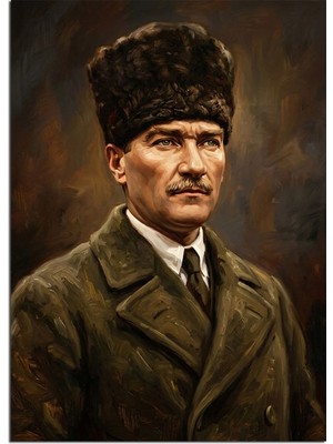 Artmeg Kalpaklı Atatürk Askeri Portre Dekoratif Kanvas - Mdf Ahşap Tablo