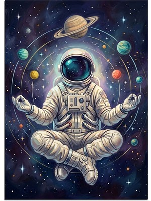 Artmeg Uzayda Meditasyon Yapan Astronot Tablosu Dekoratif Kanvas - Mdf Ahşap Tablo