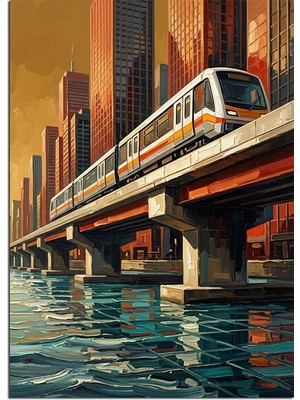 Artmeg Şehirde Köprü Üstünde Metro Dekoratif Kanvas - Mdf Ahşap Tablo