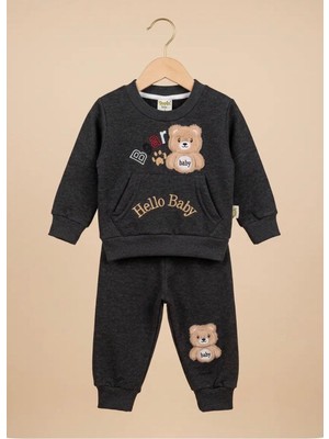 Tofil Unisex Bebek Hellobaby Bear Baskılı 3 Ip %100 Pamuklu 6-9-12-18-24 Ay Alt Üst 2'li Unisex Bebek Takımı