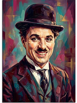 Artmeg Renkli Charlie Chaplin Pop Art Dekoratif Kanvas - Mdf Ahşap Tablo