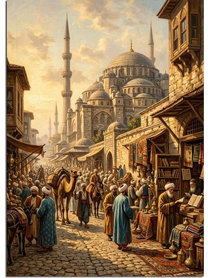 Artmeg Tarihi Sokakta Cami ve Çarşı Istanbul Dekoratif Kanvas - Mdf Ahşap Tablo