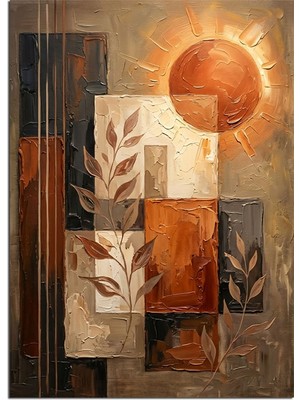 Artmeg Geometrik Soyut ve Turuncu Güneşli Tablo Dekoratif Kanvas - Mdf Ahşap Tablo