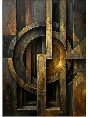 Artmeg Paslı Metal Geometrik Kapı Soyut Dekoratif Kanvas - Mdf Ahşap Tablo