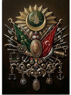 Artmeg Osmanlı Arması ve Sancaklı Kabartma Dekoratif Kanvas - Mdf Ahşap Tablo