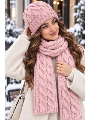 Wearflawless Kadın Yün 2'li Takım Kışlık Şık Örme Bere ve Atkı Takımı, Ikili Atkı ve Bere Seti, Kadınlar Için Hediye