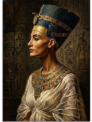 Artmeg Taçlı Antik Mısır Kraliçesi Nefertiti Dekoratif Kanvas - Mdf Ahşap Tablo