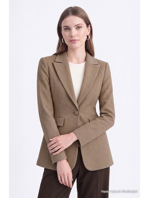 Zühre Kapaklı Cepli Tek Düğmeli Süet Blazer Vizon Ceket 0070