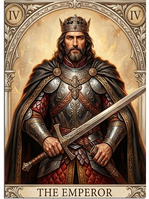 Artmeg Taçlı ve Zırhlı Kral The Emperor Kartı Dekoratif Kanvas - Mdf Ahşap Tablo