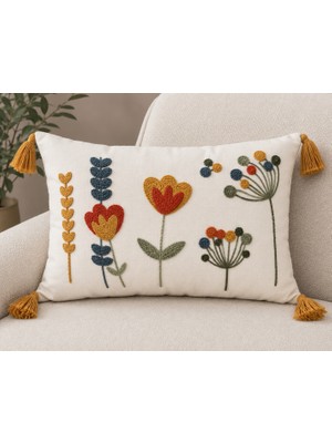 Fuens Punch Nakışlı Kırlent Kılıfı Yüksek Kalite Keten Kumaş - 35*50 cm PUNCH054D