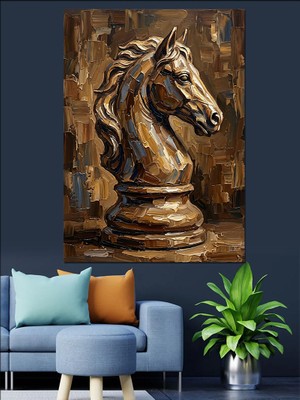 Artmeg Bronz At Satranç Şahı Taşı Dekoratif Kanvas - Mdf Ahşap Tablo