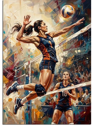 Artmeg Plaj Voleybolu Smaç Vuran Kadın Dekoratif Kanvas - Mdf Ahşap Tablo